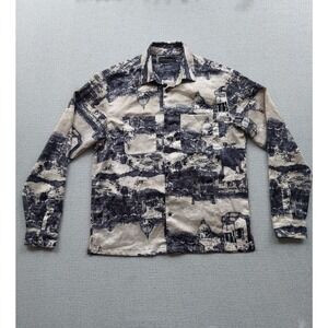 Urban Outfitters Shirt Mens S Cream Landscape Print Button Down Architecture